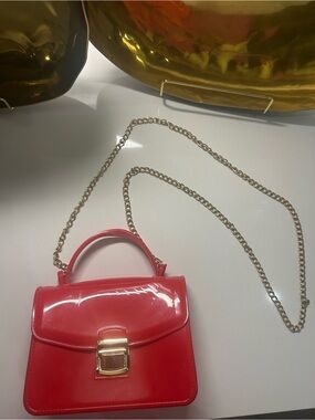 T.J.Maxx Red Mini Top-Handle Crossbody with Gold Chain